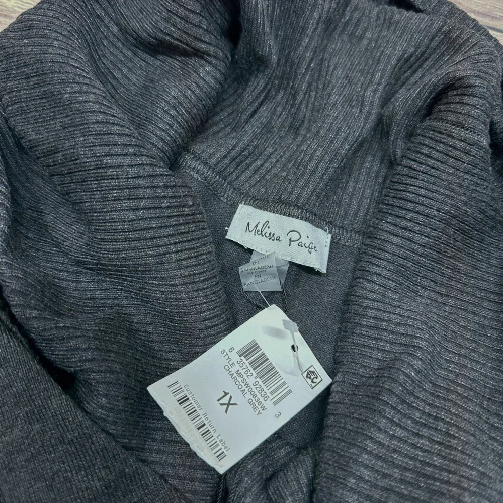 Melissa Paige Women's Gray Contrast-Cuff Cowl-Neck Sweater Size 1X - Picture 7 of 8